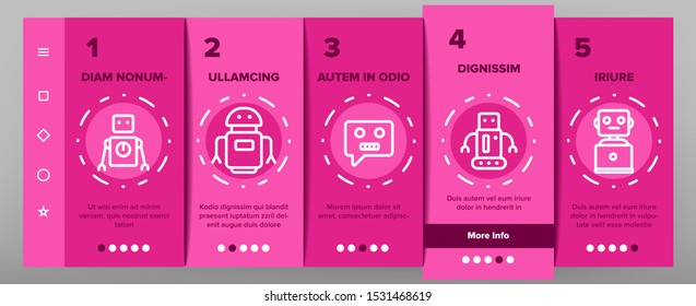 Robot High Technology Onboarding Mobile App Page Screen Vector Thin Line. Modern Electronic Robot, Smartphone Chatbot And Computer Support Concept Linear . Illustrations