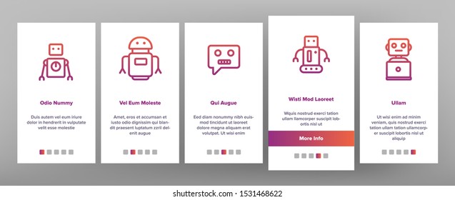 Robot High Technology Onboarding Mobile App Page Screen Vector Thin Line. Modern Electronic Robot, Smartphone Chatbot And Computer Support Concept Linear . Illustrations
