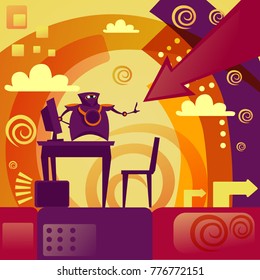 Robot Hold Arrow Up Artificial Intelligence Development And Growth Concept Vector Illustration