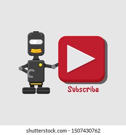 Robot Hold Button Play For Subscribe, Illustration Template
