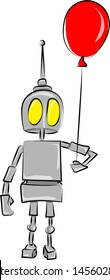 Roboter, der einen Ballon hält, Illustration, Vektorgrafik auf weißem Hintergrund.