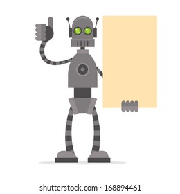Robot holding blank poster showing thumbs up