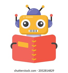 Robot holding book, education robot icon