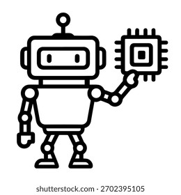 robot holding a chip vector line icon on a white background
Vector line icon