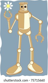 Robot holding daisy flower inside claw hand