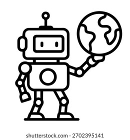 Robot sosteniendo el ícono de la línea del Vector terrestre sobre un fondo blanco
Icono de línea de Vector
