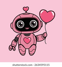 Robot holding heart-shaped pink balloon