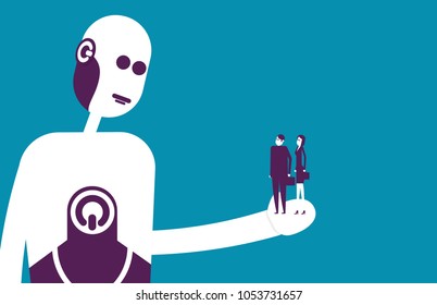 Robot holding human. Vector illustration replacement business concept.