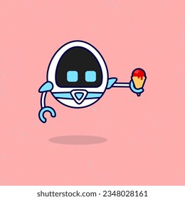 Robot holding ice cream cone cartoon vector illustration. Suitable for web, sticker, banner and background.