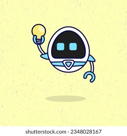 Robot holding a light bulb cartoon vector illustration. Suitable for web, sticker, banner and background.