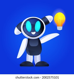 robot holding light lamp modern robotic character with bright bulb new project creative idea artificial intelligence