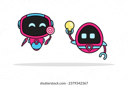 Robot holding lollipop and lamp isolated. Suitable for storybook and mascot designs.