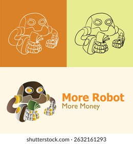 Robot que sostiene el dinero mientras que da los pulgares para arriba el Vector