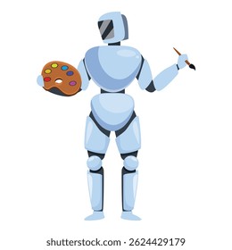 Robô está segurando um pincel e paleta, abraçando o mundo da arte e criatividade