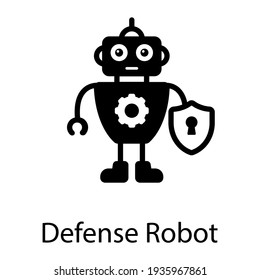 Robot Holding Safety Shield Depicting Defense Robot 