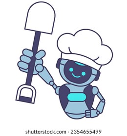 Robot holding Shovel. Robot mascot character vector illustration design