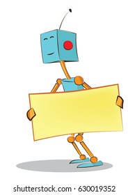 robot holding sign