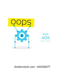 robot holding a sign oops, Page not found Error 404, text on banner, vector