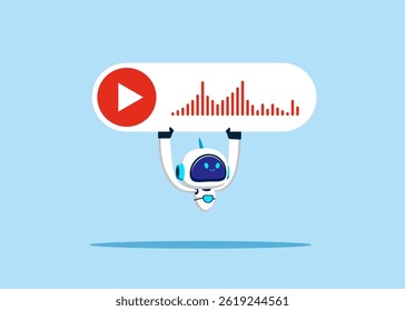 Robot holding voice message. Goal and target. Discussion, conversation, meeting, team communication. Flat vector illustration.