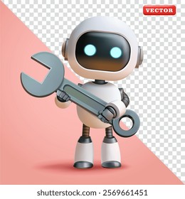 Robot holding a wrench, 3d vector. Suitable for security, settings, and repairs