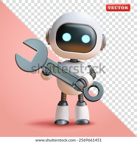 Robot holding a wrench, 3d vector. Suitable for security, settings, and repairs