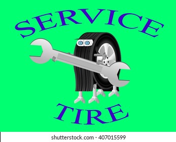 robot holding a wrench, Robot-wheel logo of the service center
