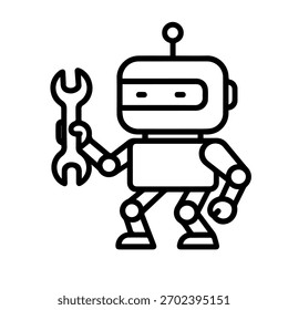 Roboter, der ein Vektorliniensymbol auf weißem Hintergrund hält
Vektorliniensymbol