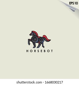 Robot Of Horse Logo Design. Robot Of Horse Logo Template. Modern Design. Flat Logo. Vector Illustration