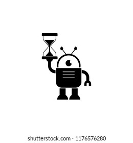 Robot with hourglass in hand icon on white background