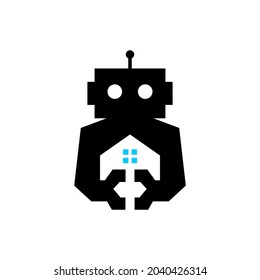 robot house home cyborg automatic logo vector icon illustration