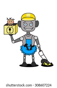 robot housekeeper with box and lawn mower