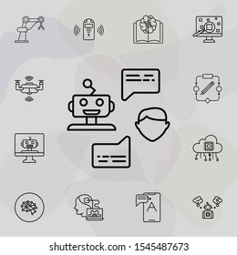 Robot and human conversation icon. Simple set of artificial intelligence icons. One of the collection for websites, web design, mobile app