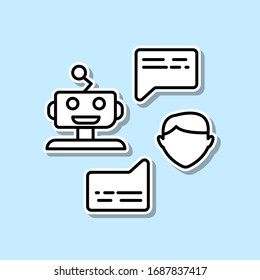 Robot And Human Conversation Sticker Icon. Simple Thin Line, Outline Vector Of Artifical Intelligence Icons For Ui And Ux, Website Or Mobile Application