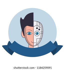 Robot human face round emblem