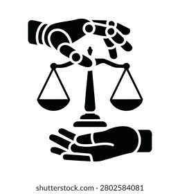 Robot and Human Hand Balancing Justice Scales AI Ethics Silhouette Icon