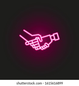 Robot and human hand neon style icon. Simple thin line, outline vector of robo icons for ui and ux, website or mobile application