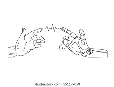 Robot And Human Hands In Handshake