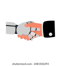Robot and human hands holding in a handshake