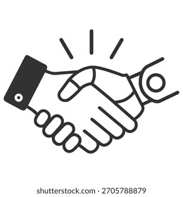 Robot and human handshake icon. Artificial intelligence partnership and technology cooperation concept on transparent background