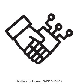 Robot and human handshake icon, Vector simple outline icon.