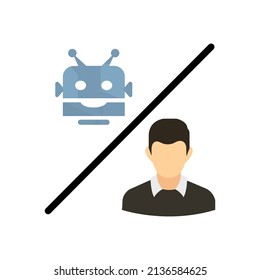 robot and human icon on a white background, vector illustration