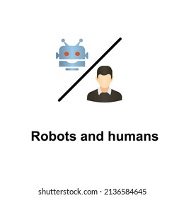 robot e icono humano sobre fondo blanco, ilustración vectorial
