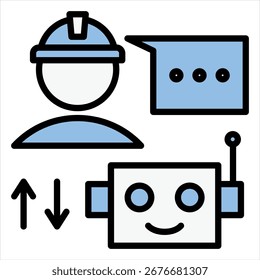 Robot Interacción humana Azul Negro Icono único Ilustración