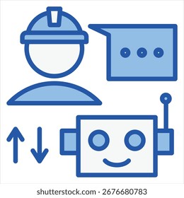 Robot Human Interaction Blue White Single Icon Illustration