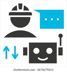 Robot Human Interaction Glyph Blue Grey Single Icon Illustration