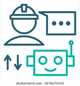 Robot Human Interaction Outline Blue Single Icon Illustration