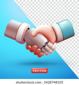 Robot and human shake hands, 3d vector. Suitable for business and technology