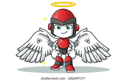 robot humanoid angel mascot vector cartoon illustration