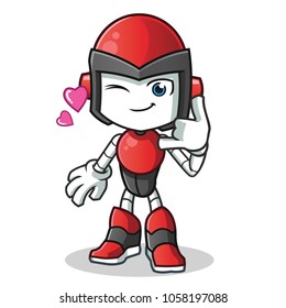 robot humanoid call me mascot vector cartoon illustration