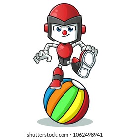 robot humanoid circus clown stand in the ball mascot vector cartoon illustration